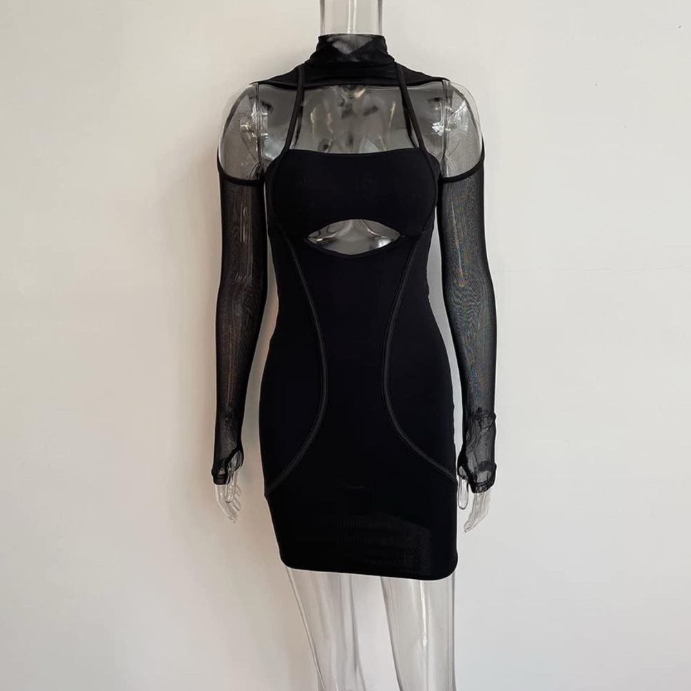 Elegant Black Mesh Sleeve Dress